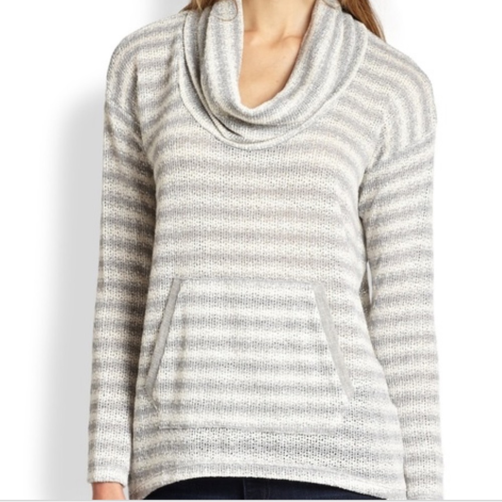 SPLENDID Sweater Antwerp Stripe Cowl Funnel Neck Gray White Knit XS